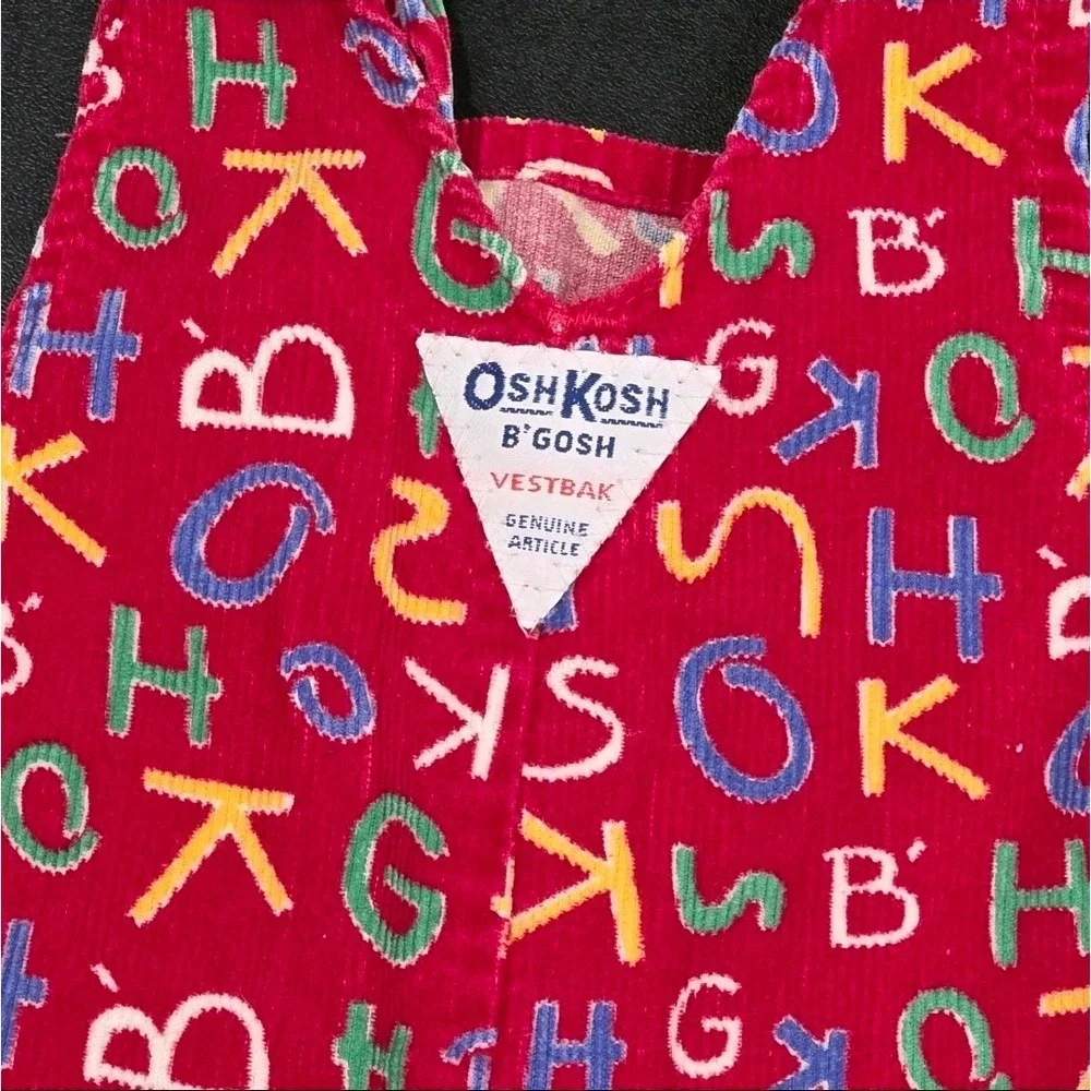 Vintage OshKosh Bgosh Maroon Alphabet Corduroy Footed Overalls Vestbak USA 3-6M